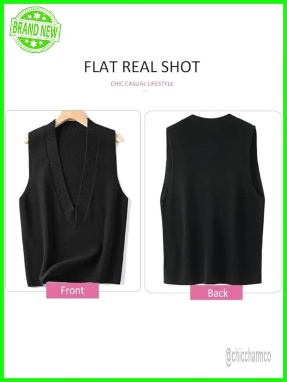 V Neck Sleeveless Knit Cropped Sweater Vest - Casual Pullover Top